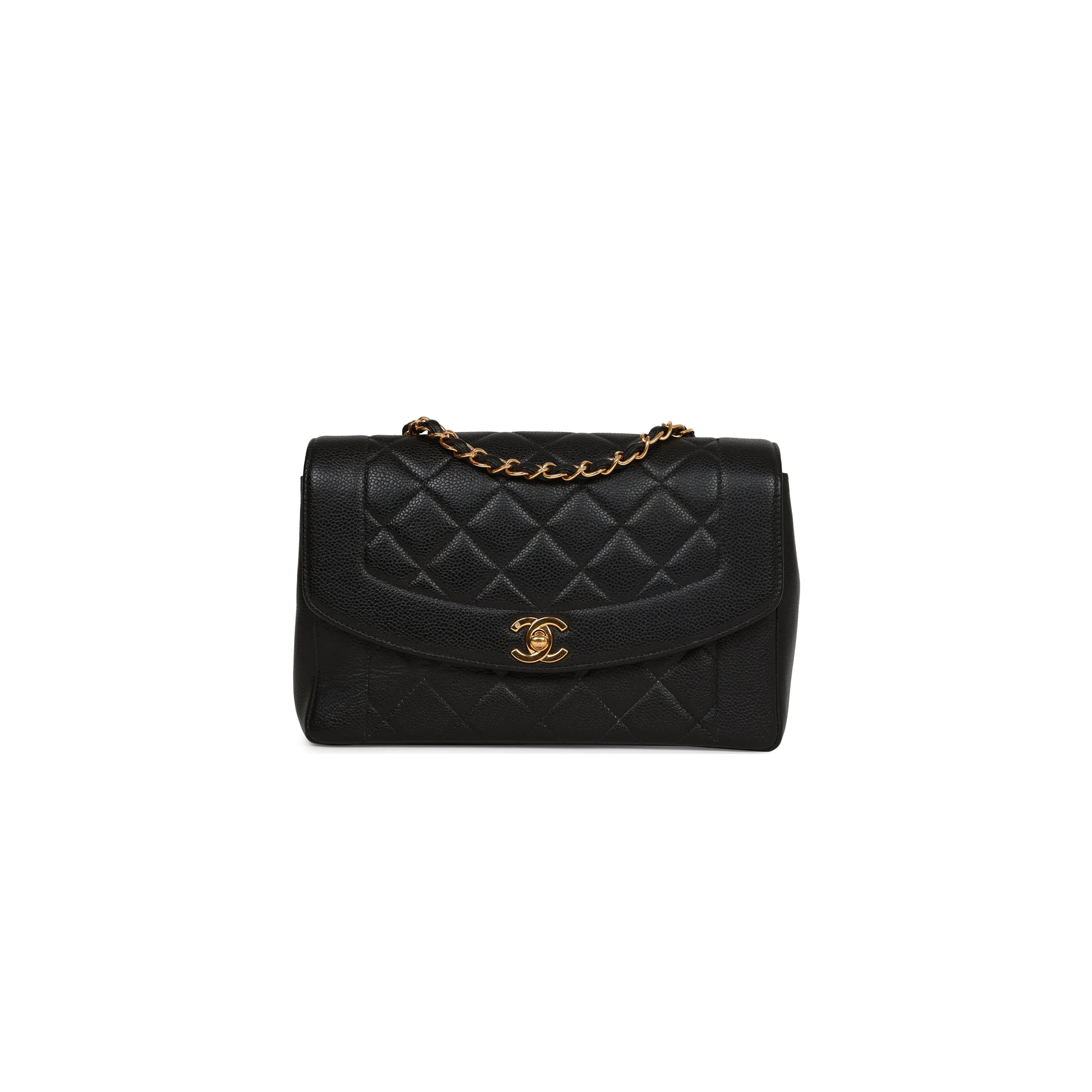 CHANEL MEDIUM DIANA FLAP BAG BLACK CAVIAR GOLD HARDWARE A2221 (22.5*14*7cm)